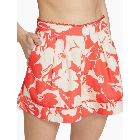 Amur Adyson Paperbag Flare Shorts Coral Flowers Hawaiian Print 58312110-8460 4 S - Picture 1 of 7